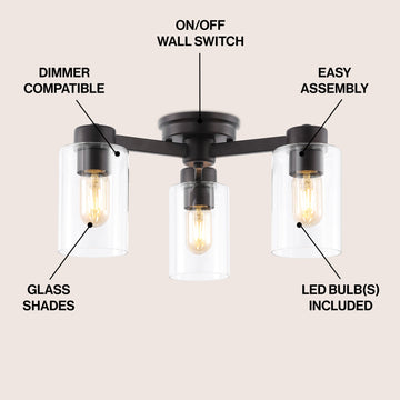 Orville 17" Farmhouse Industrial Iron Cylinder LED Semi Flush Mount - JONATHAN Y